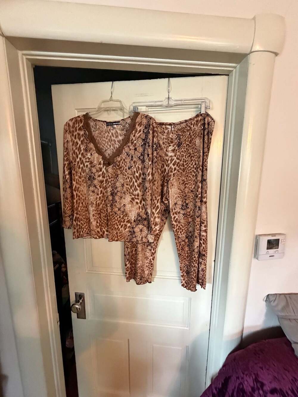 Studio Donatella Animal Print Lace-Trim 2-Piece Lounge Pajama Set